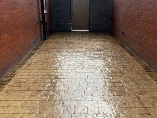 Sandstone Coloured Pattern Imprinted Concrete Driveway in Accrington