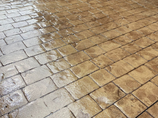 Sandstone Coloured Pattern Imprinted Concrete Driveway in Accrington