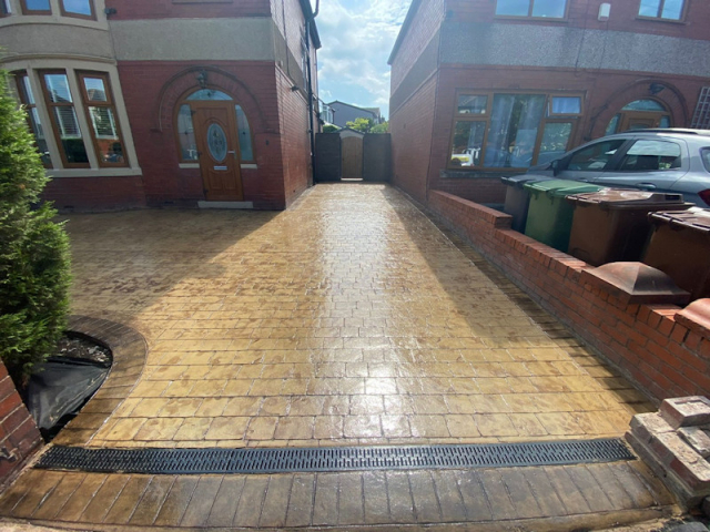 Sandstone Coloured Pattern Imprinted Concrete Driveway in Accrington