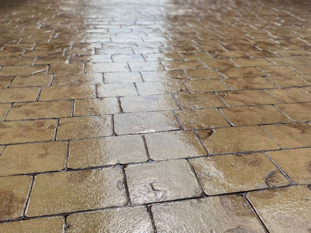 Sandstone Coloured Pattern Imprinted Concrete Driveway in Accrington