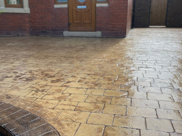 Sandstone Coloured Pattern Imprinted Concrete Driveway in Accrington